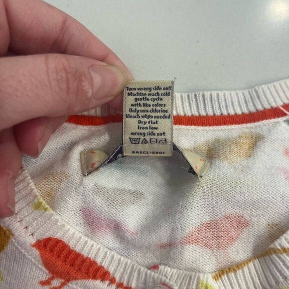G.H. Bass Cardigan-Cotton Colorful Birds-Pearlized Buttons- Women's M - Picture 3 of 6